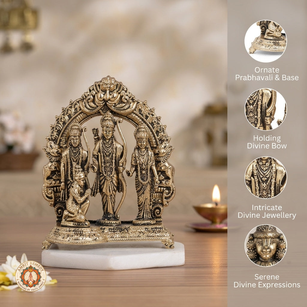 Brass Ram Darbar Murti with Carved Prabhavali for Mandir & Home Decor