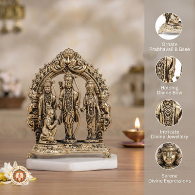 Brass Ram Darbar Murti with Carved Prabhavali for Mandir & Home Decor