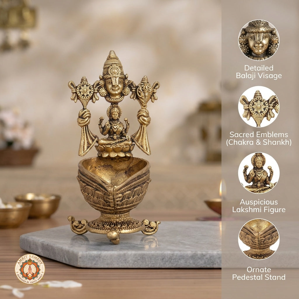 Brass Lakshmi Venkateswara Deepam for Vastu, Prosperity & Puja (8.5 cm)