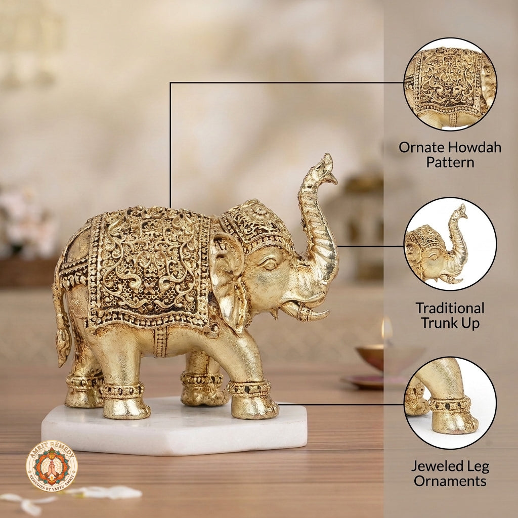 Brass Trunk-Up Elephant Idol for Wealth, Luck & Authority (5.5 cm)