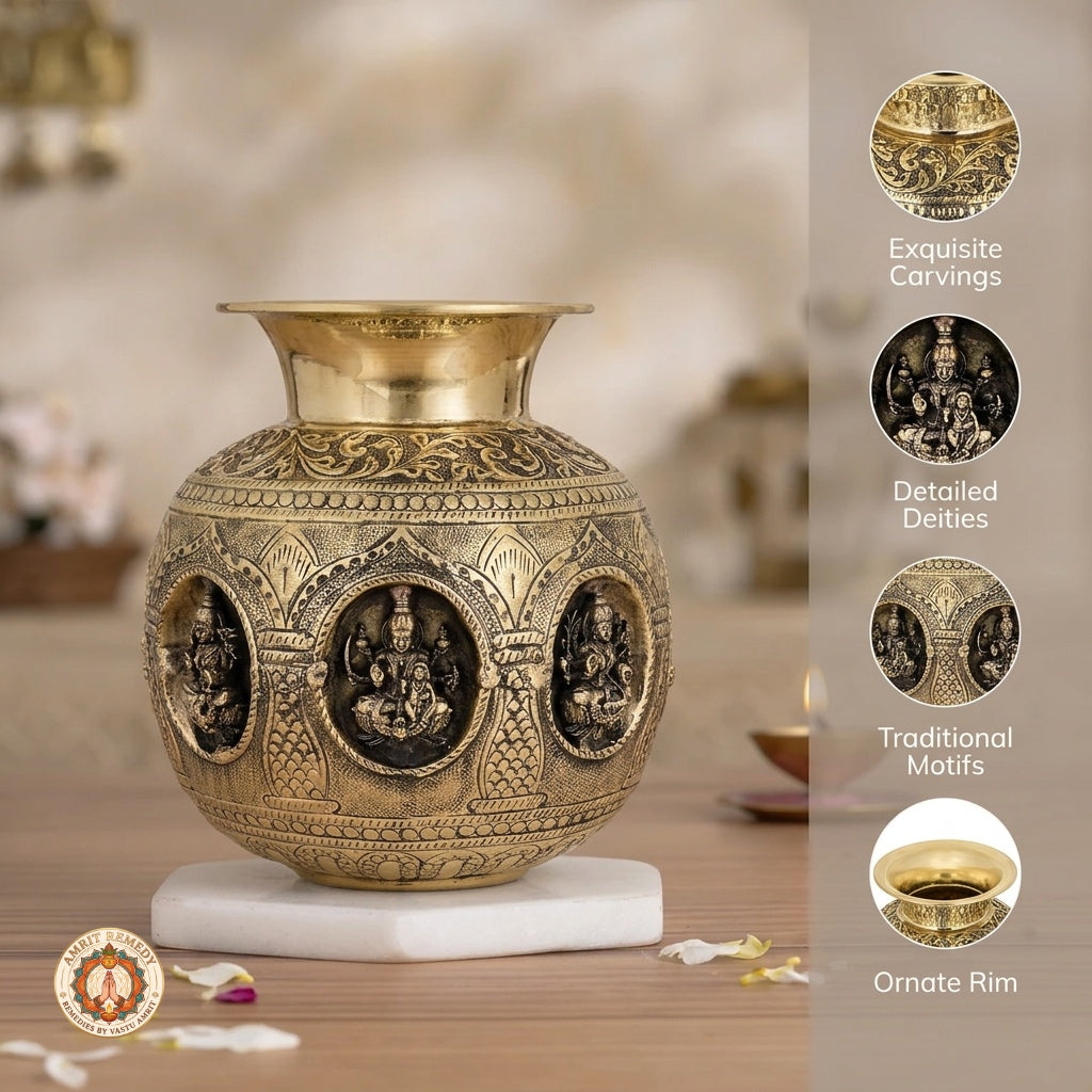 Brass Ashta Lakshmi Kalash for Pooja Room & Kalash Sthapana