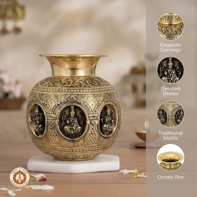 Brass Ashta Lakshmi Kalash for Pooja Room & Kalash Sthapana