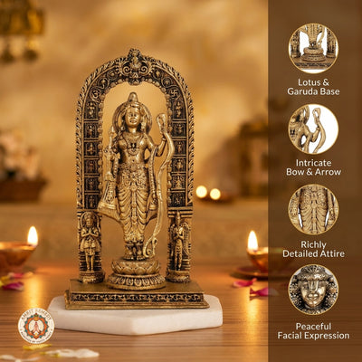 Brass Ayodhya Ram Lalla Murti with Ornate Prabhavali & Bow (13CM)