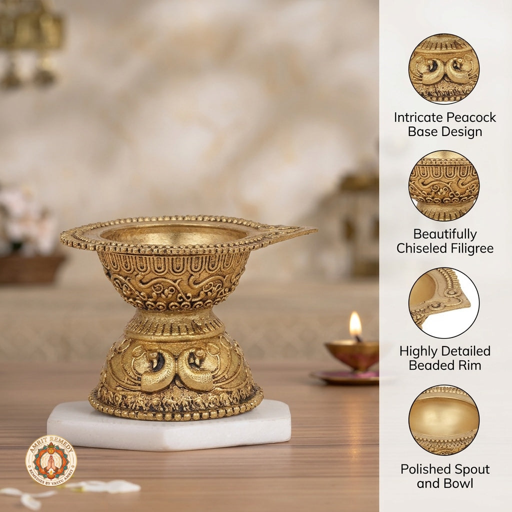 Brass Mayur Oil Lamp for Diwali, Puja & Vastu