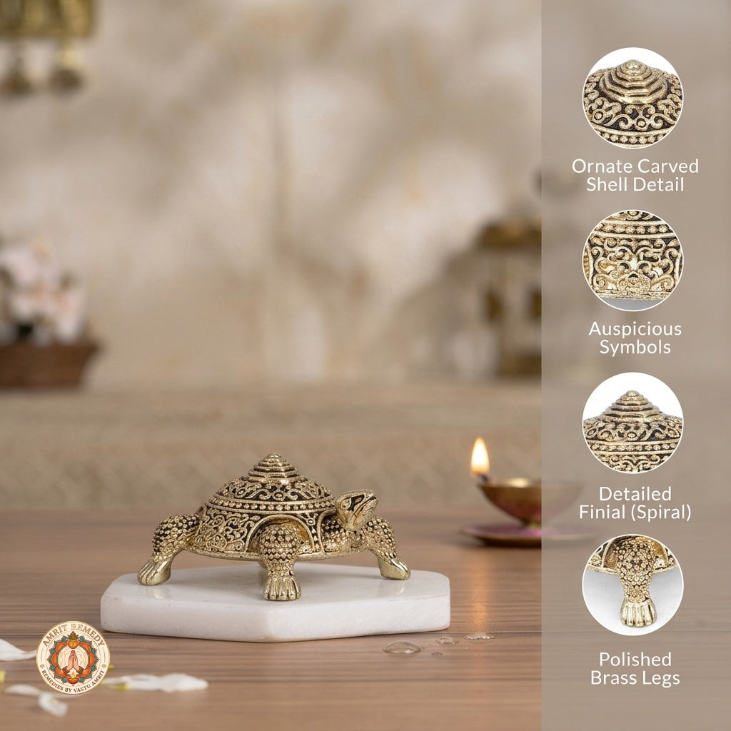 Brass Kurma Tortoise with Meru Shree Yantra for Home Mandir & Vastu (2.5 cm)