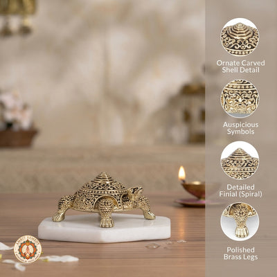 Brass Kurma Tortoise with Meru Shree Yantra for Home Mandir & Vastu (2.5 cm)