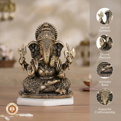 Brass Vighnaharta Ganesh Figurine for Car Dashboard & Workstation