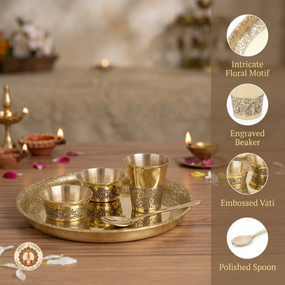 5-Piece Brass Bhog & Pooja Thali Set for Home Mandir & Laddu Gopal Seva