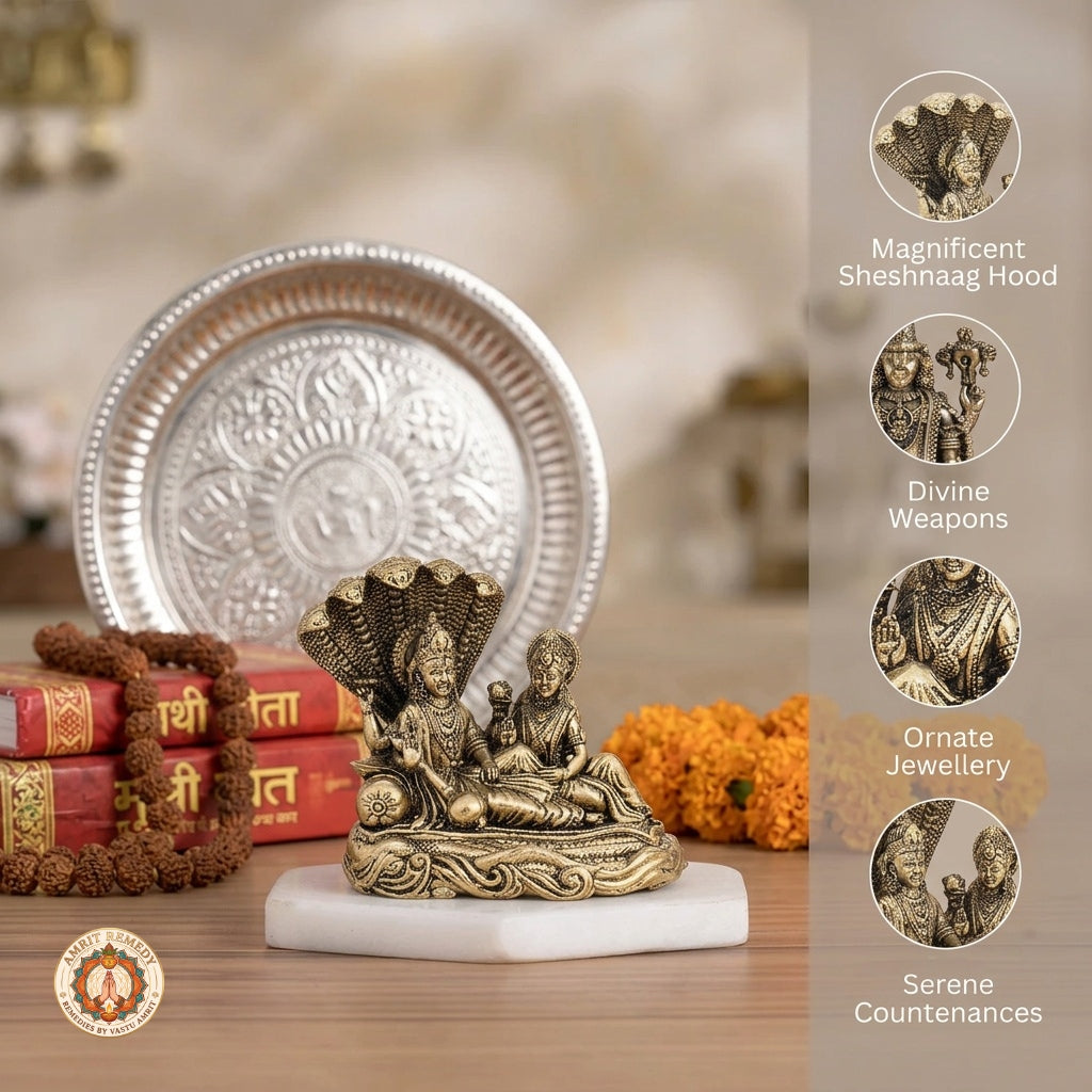 Brass Vishnu Lakshmi Sheshnaag Murti for Mandir & Home Decor