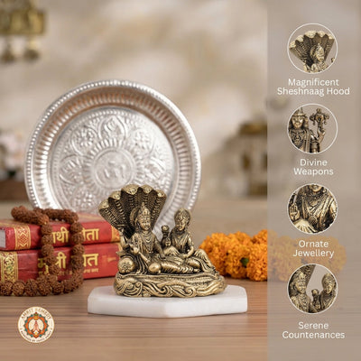 Brass Vishnu Lakshmi Sheshnaag Murti for Mandir & Home Decor
