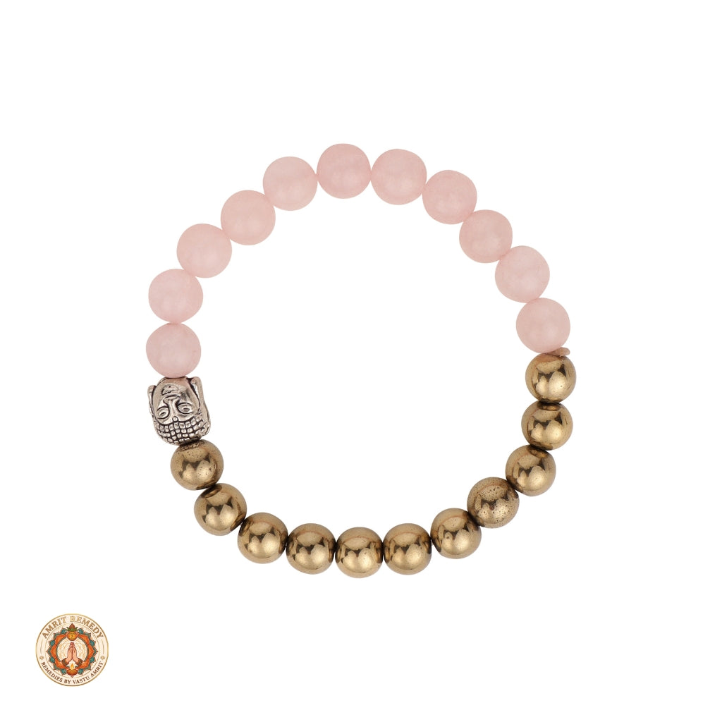 Rose Quartz & Golden Pyrite Bracelet with Buddha