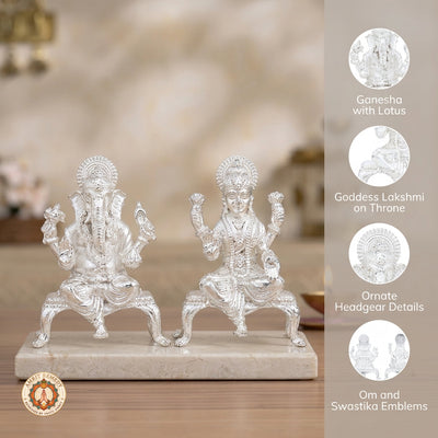 Silver Plated Brass Laxmi Ganesh Murti Set on Singhasan (5.5 cm)