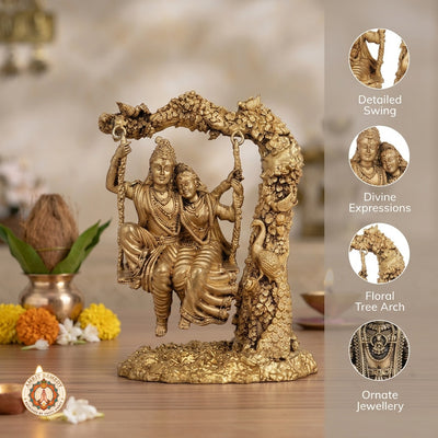 Brass Radha Krishna on Jhula Murti for Home Temple & Decor