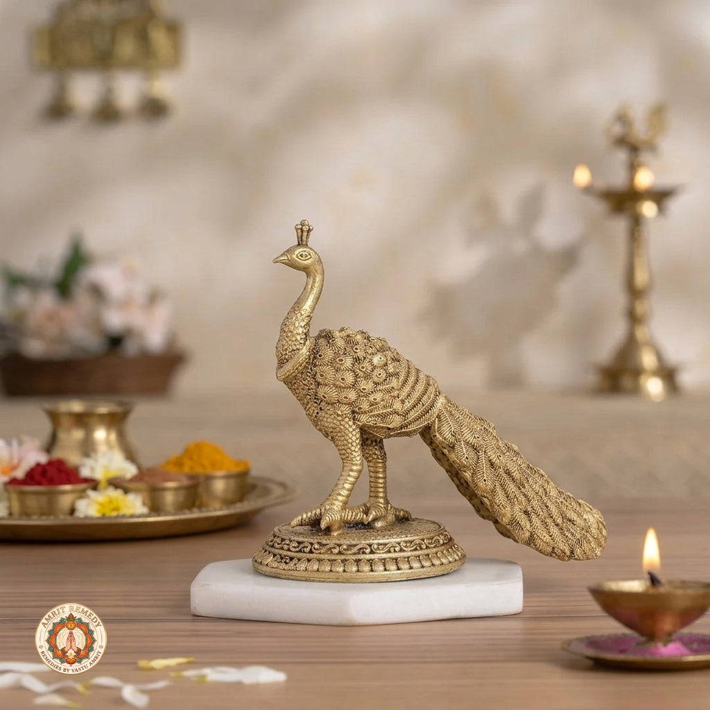 Brass Royal Peacock Showpiece for Home Decor & Vastu