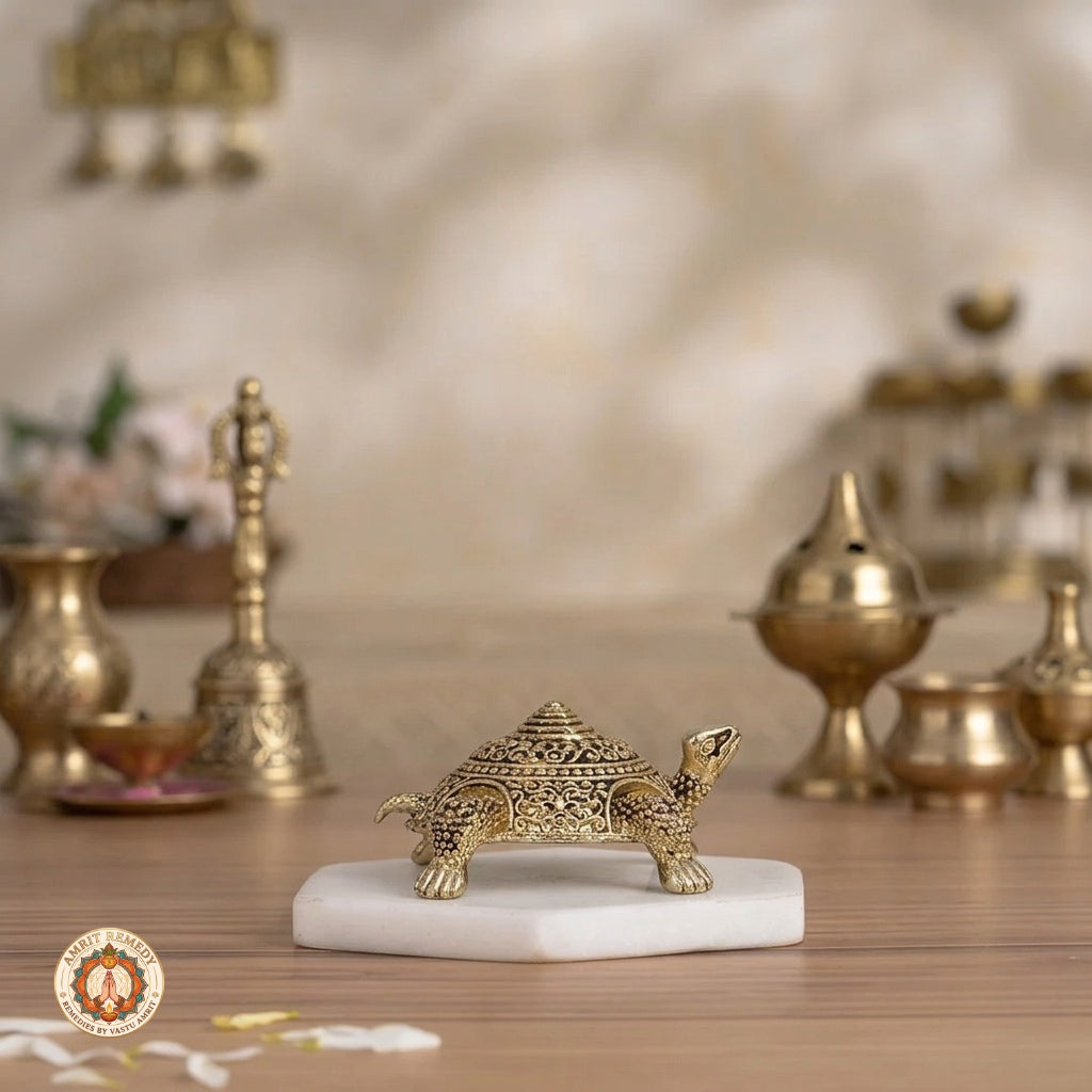 Brass Kurma Tortoise with Meru Shree Yantra for Home Mandir & Vastu (2.5 cm)