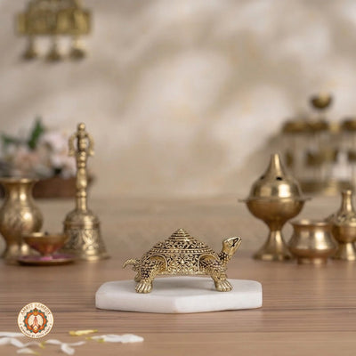 Brass Kurma Tortoise with Meru Shree Yantra for Home Mandir & Vastu (2.5 cm)
