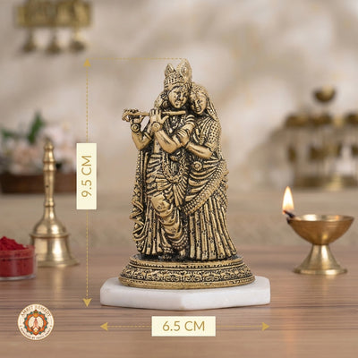 BrassRadha Krishna Murti for Home Temple & Car Dashboard (9.5 cm)