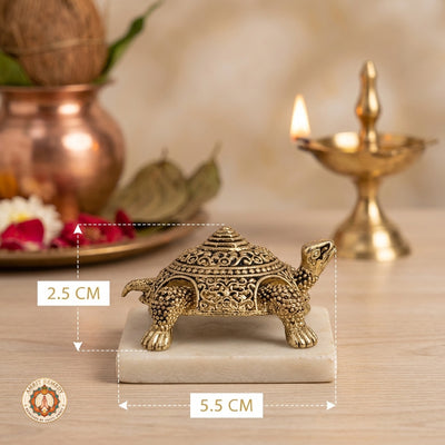 Brass Kurma Tortoise with Meru Shree Yantra for Home Mandir & Vastu (2.5 cm)