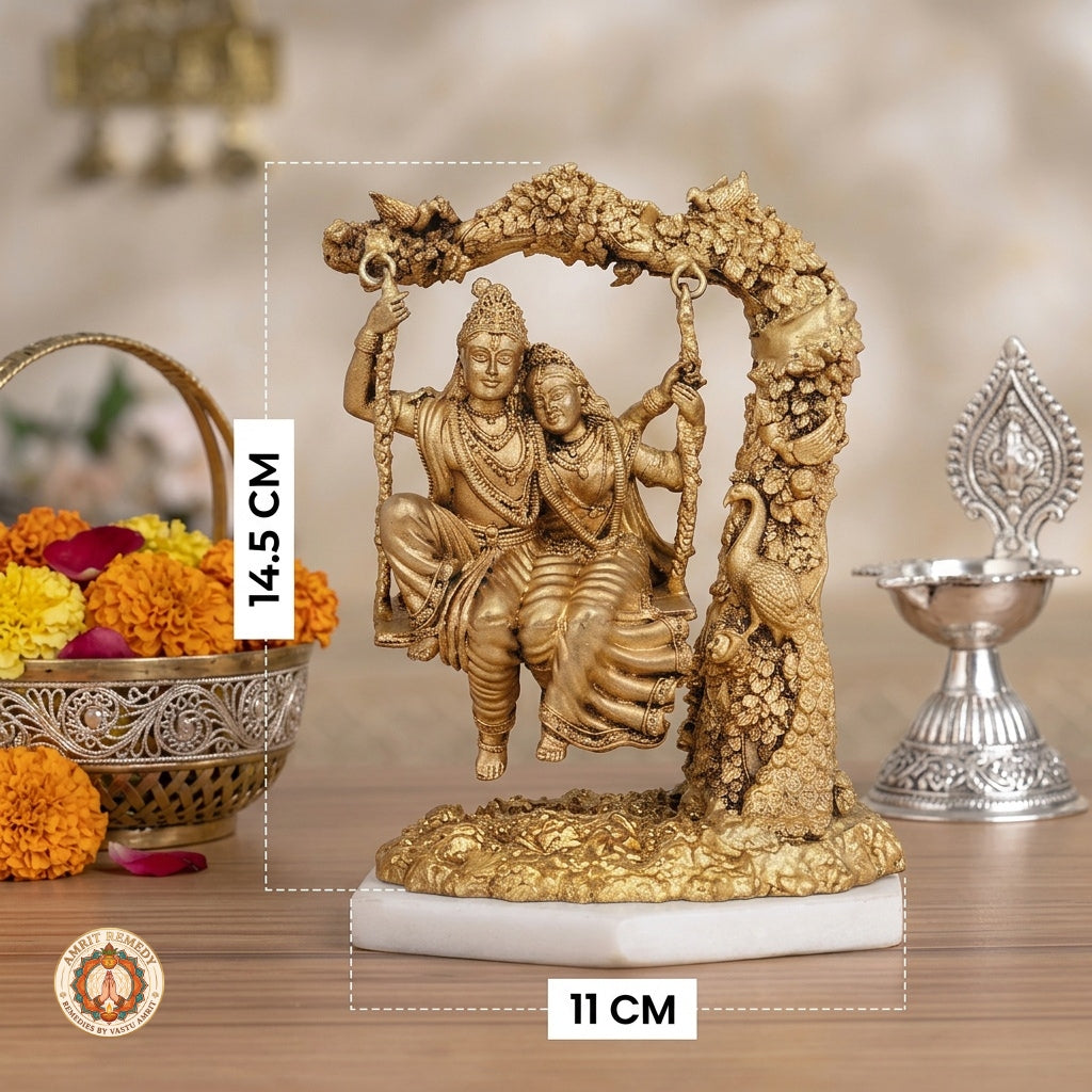 Brass Radha Krishna on Jhula Murti for Home Temple & Decor