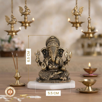 Brass Vighnaharta Ganesh Figurine for Car Dashboard & Workstation