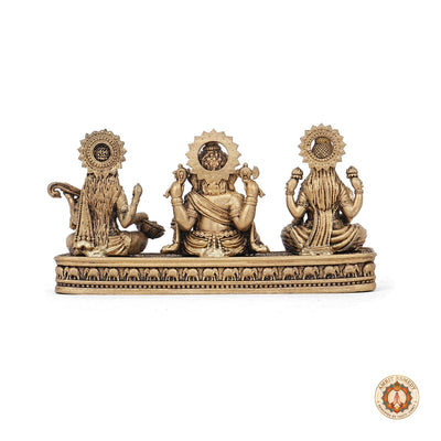 Brass Laxmi Ganesh Saraswati Murti for Home Temple & Office (3 Inch)