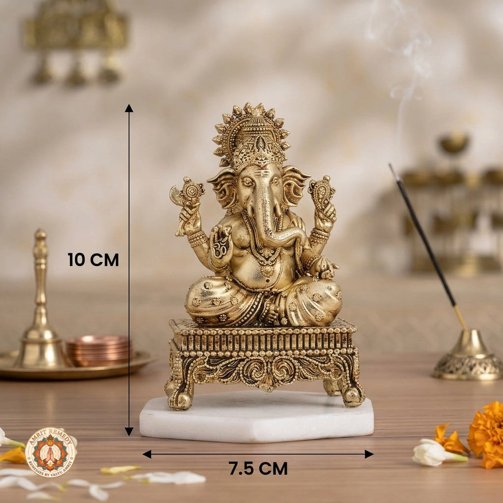 Brass Ganesha Murti on Chowki for Mandir & Office Desk