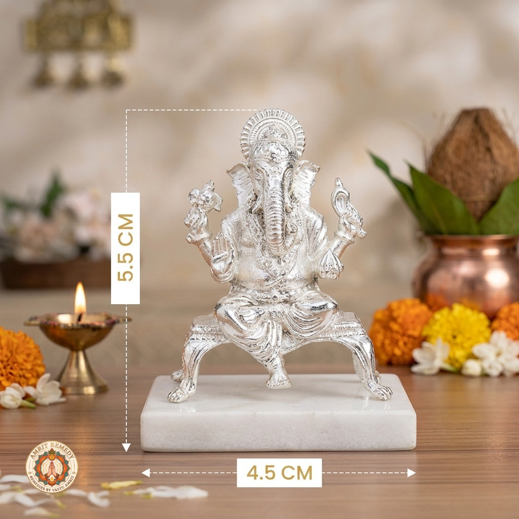 Silver Plated Brass Laxmi Ganesh Murti Set on Singhasan (5.5 cm)