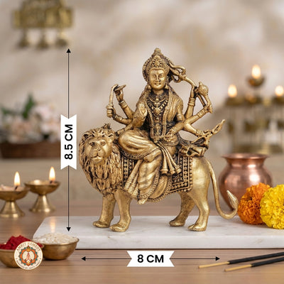 Brass Simha Vahini Durga Murti for Strength, Courage & Protection