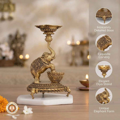 Brass Royal Elephant Diya Stand for Home Temple & Decor