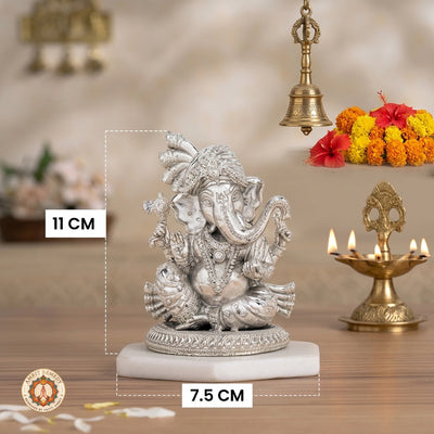 Silver Plated Brass Pagdi Ganesha Murti for Mandir & Living Room (11 cm)