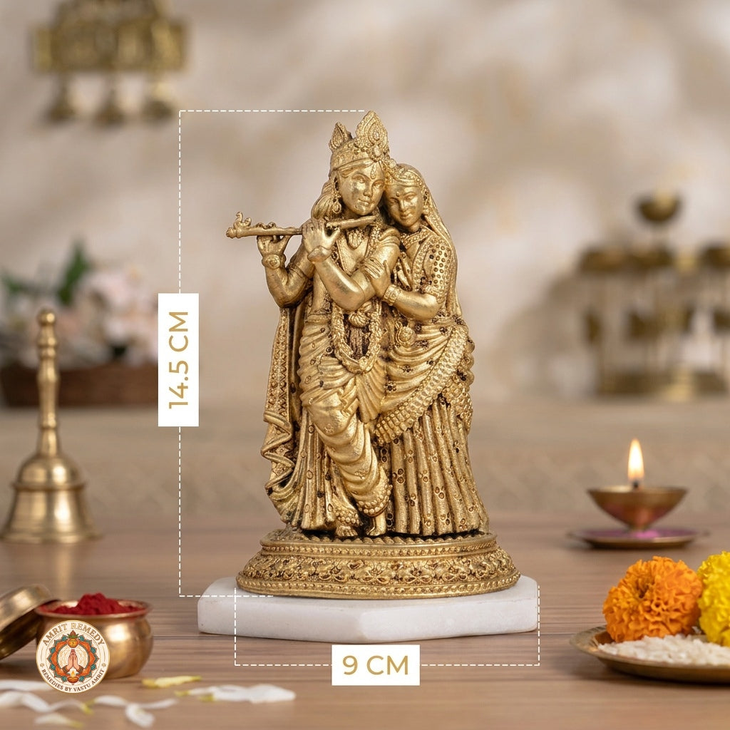 Brass Radha Krishna Murti for Love, Peace & Vastu (14.5 cm)
