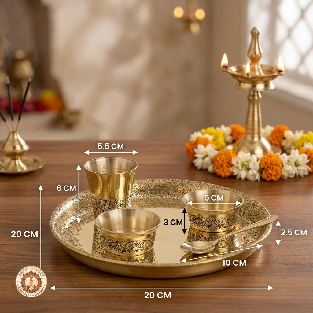 5-Piece Brass Bhog & Pooja Thali Set for Home Mandir & Laddu Gopal Seva