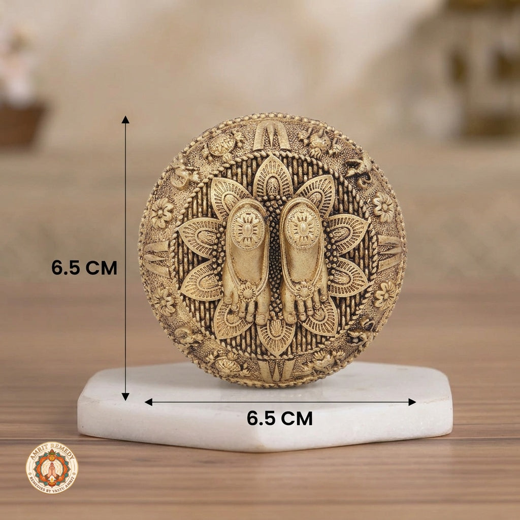 Brass Lakshmi Vishnu Charan Paduka for Wealth, Protection & Puja (6.5 cm)