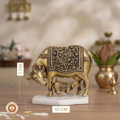 Brass Kamdhenu Cow and Calf Murti for Abundance, Wish Fulfillment & Domestic Peace