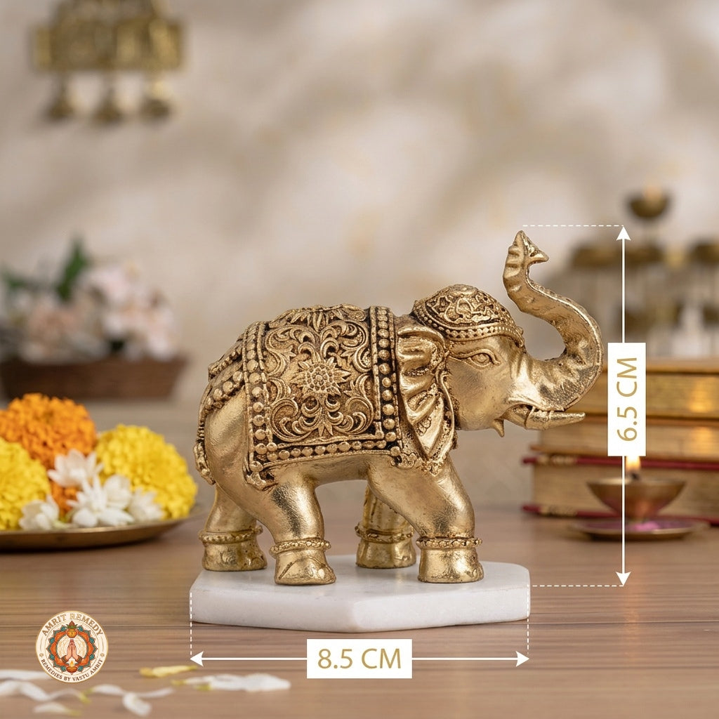 Brass Trunk-Up Royal Elephant Showpiece for Home Decor & Mandir (6.5 cm)