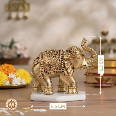 Brass Trunk-Up Royal Elephant Showpiece for Home Decor & Mandir (6.5 cm)