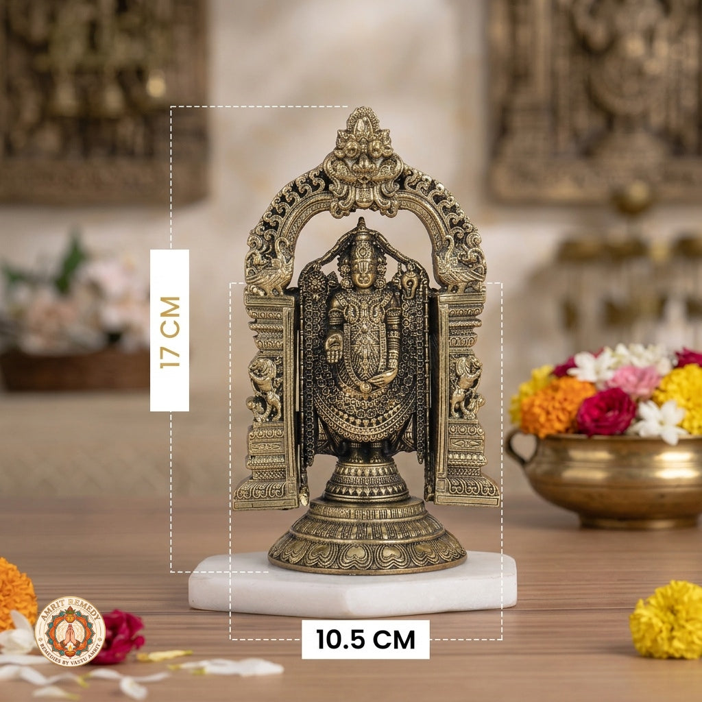 Brass Tirupati Balaji Murti with Prabhavali Arch for Wealth, Debt Relief & Vastu (17 cm)