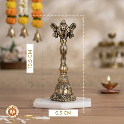 Handcrafted Brass Pooja Ghanti with Ganesha Shankh (19.5 cm)