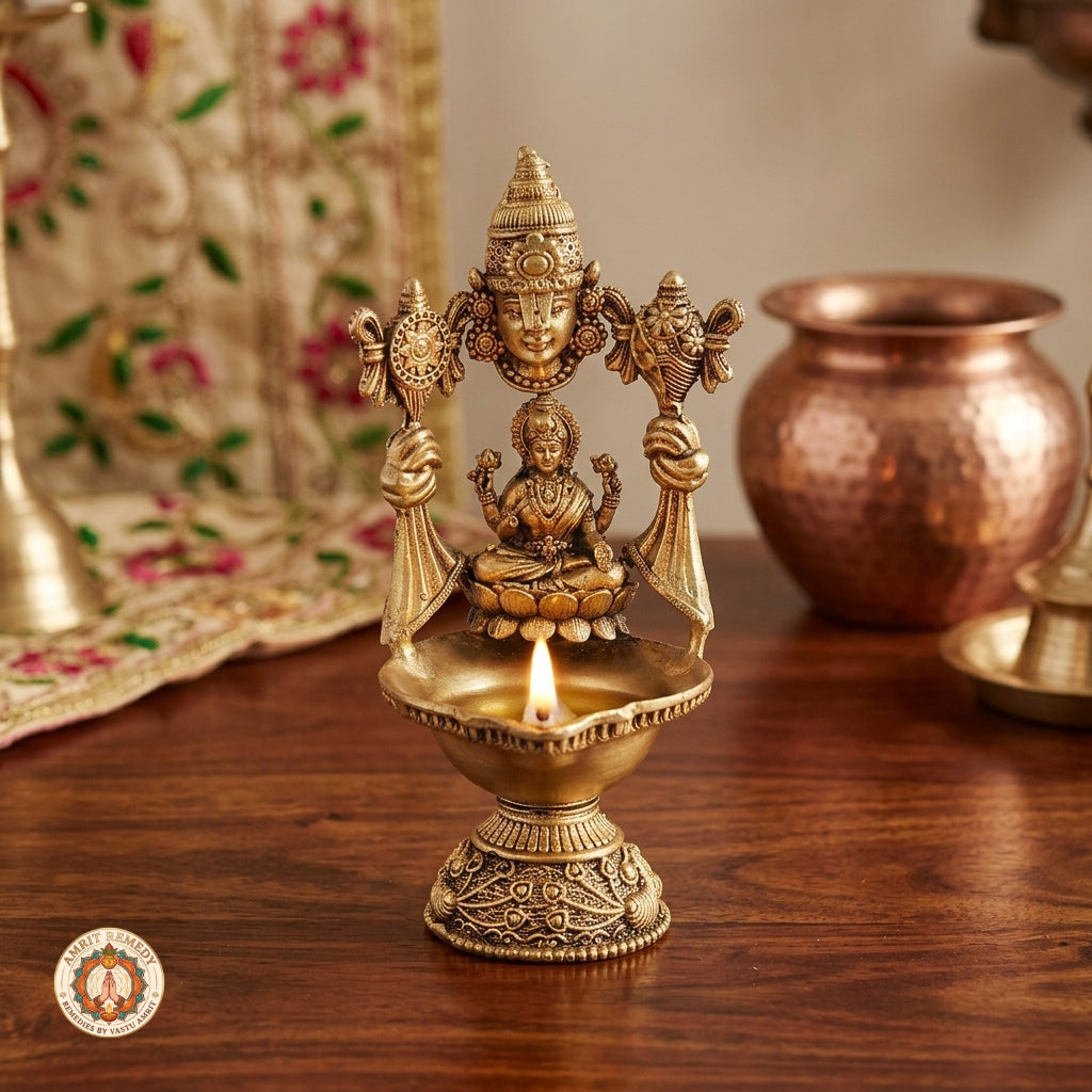 Brass Lakshmi Venkateswara Deepam for Vastu, Puja & Auspicious Decor