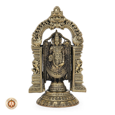 Brass Tirupati Balaji Murti with Prabhavali Arch for Wealth, Debt Relief & Vastu (17 cm)