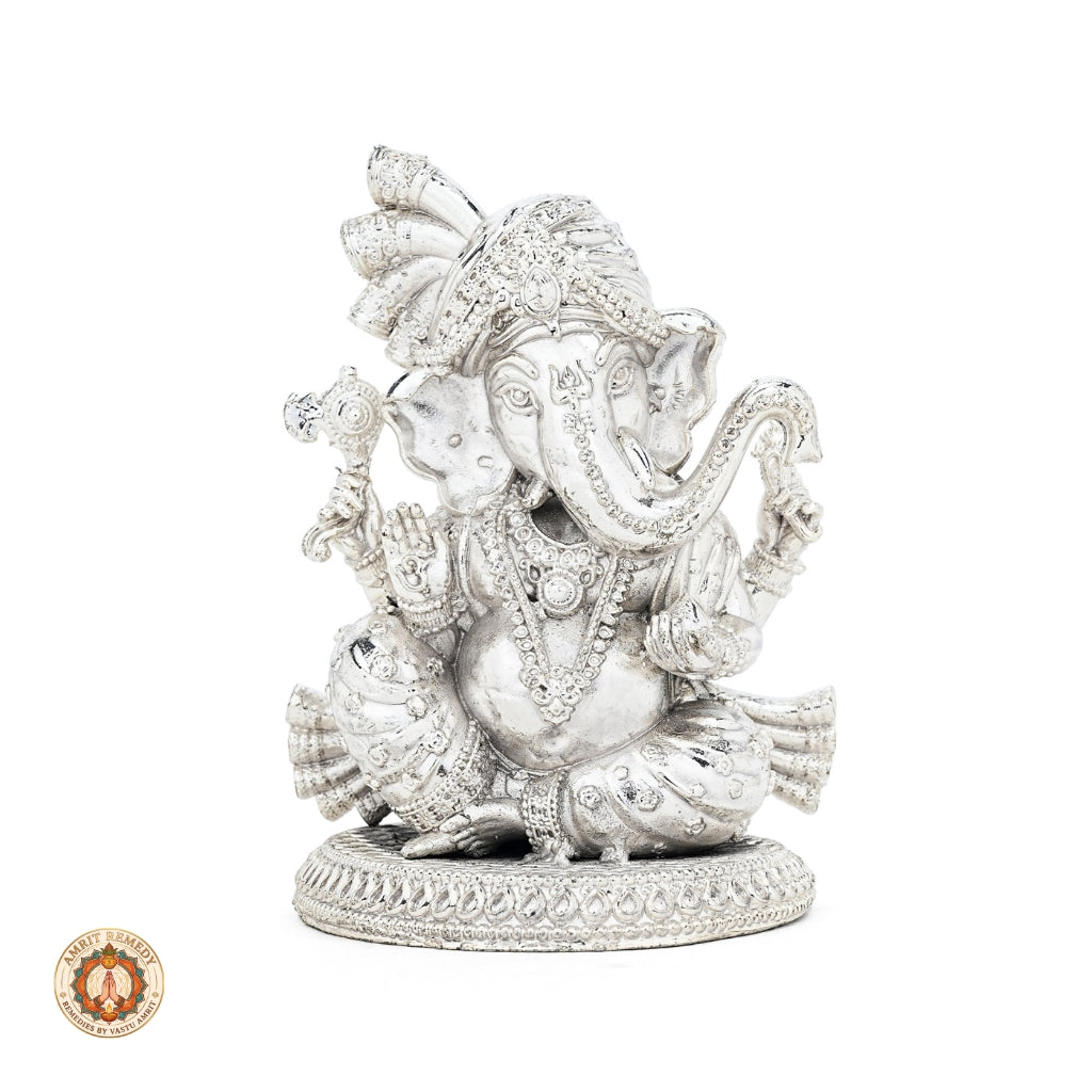 Silver Plated Brass Pagdi Ganesha Murti for Mandir & Living Room (11 cm)