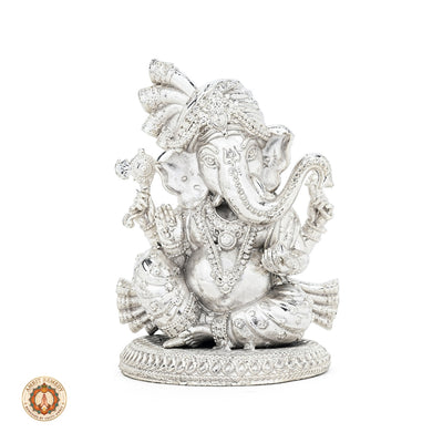 Silver Plated Brass Pagdi Ganesha Murti for Mandir & Living Room (11 cm)