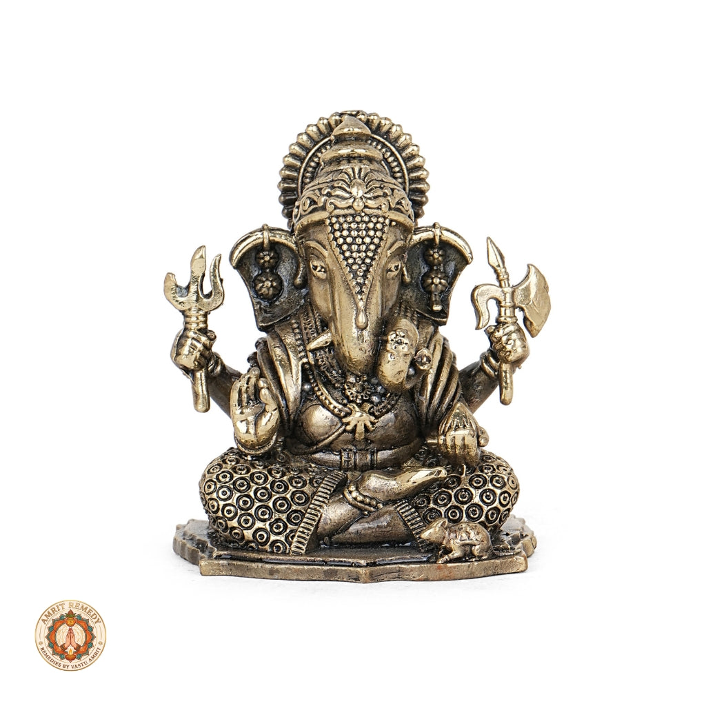Brass Vighnaharta Ganesh Figurine for Car Dashboard & Workstation