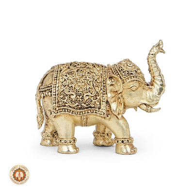 Brass Trunk-Up Elephant Idol for Wealth, Luck & Authority (5.5 cm)