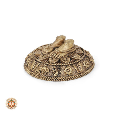 Brass Lakshmi Vishnu Charan Paduka for Wealth, Protection & Puja (6.5 cm)