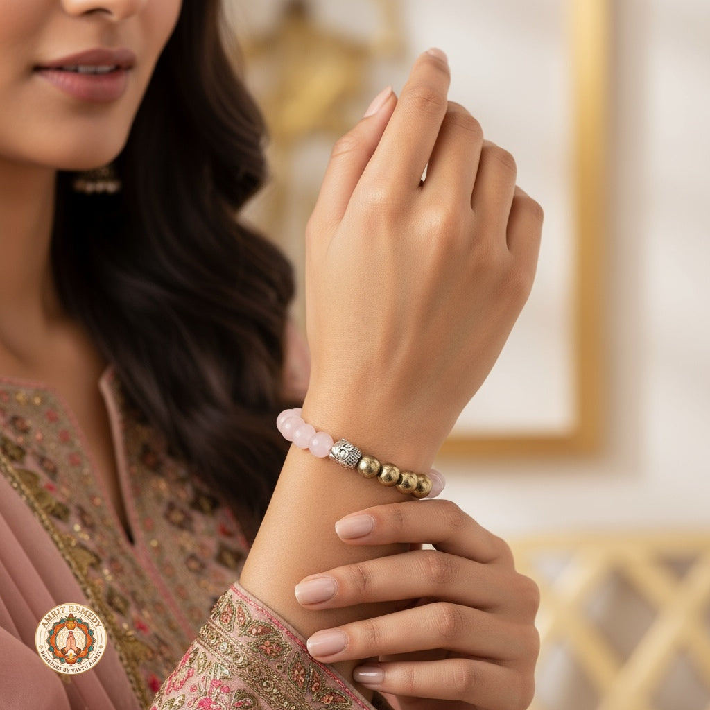 Rose Quartz & Golden Pyrite Bracelet with Buddha
