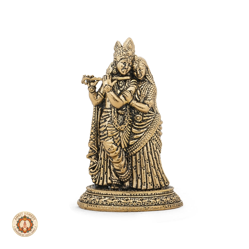 BrassRadha Krishna Murti for Home Temple & Car Dashboard (9.5 cm)