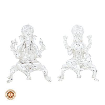 Silver Plated Brass Laxmi Ganesh Murti Set on Singhasan (5.5 cm)