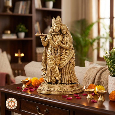 Brass Radha Krishna Murti for Love, Peace & Vastu (14.5 cm)