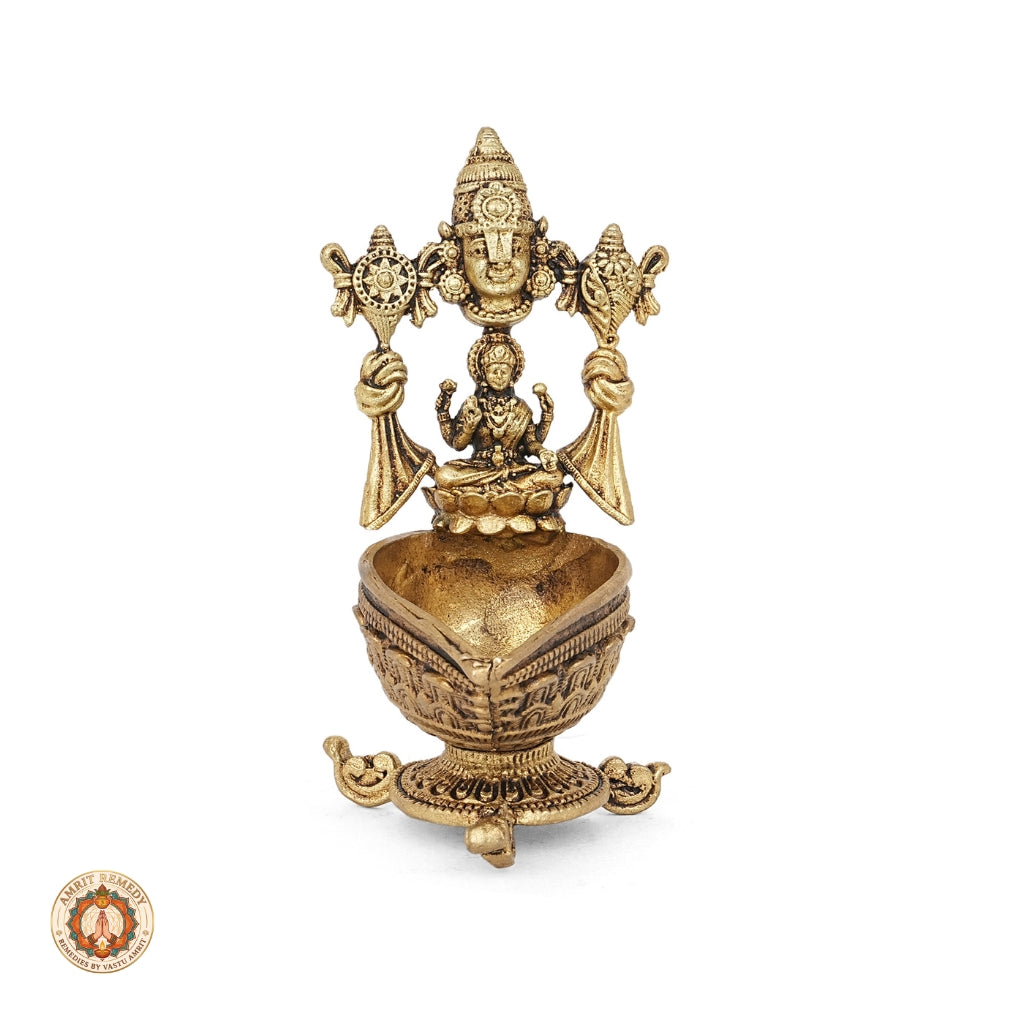 Brass Lakshmi Venkateswara Deepam for Vastu, Prosperity & Puja (8.5 cm)